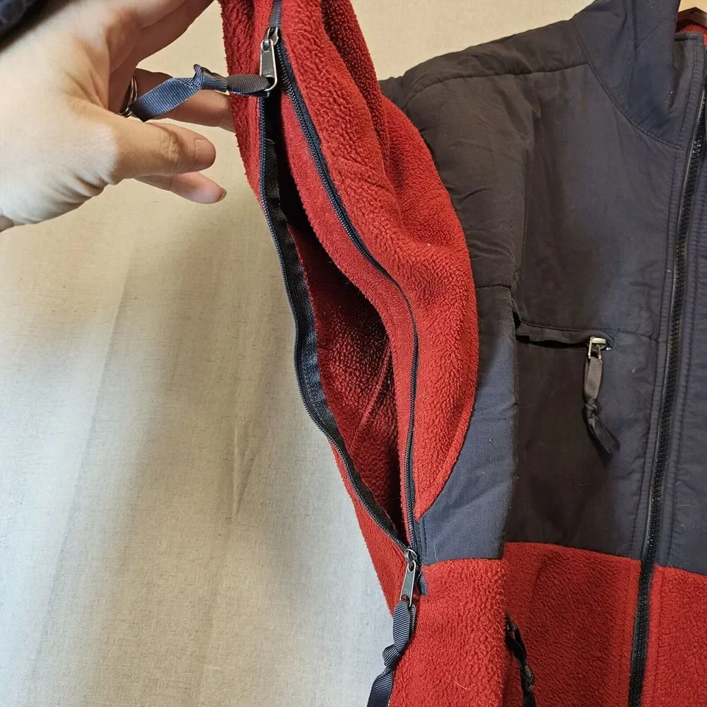 THE NORTH FACE Mens Denali Jacket v0100062 Polartec Fleece Full Zip Red Grey S
